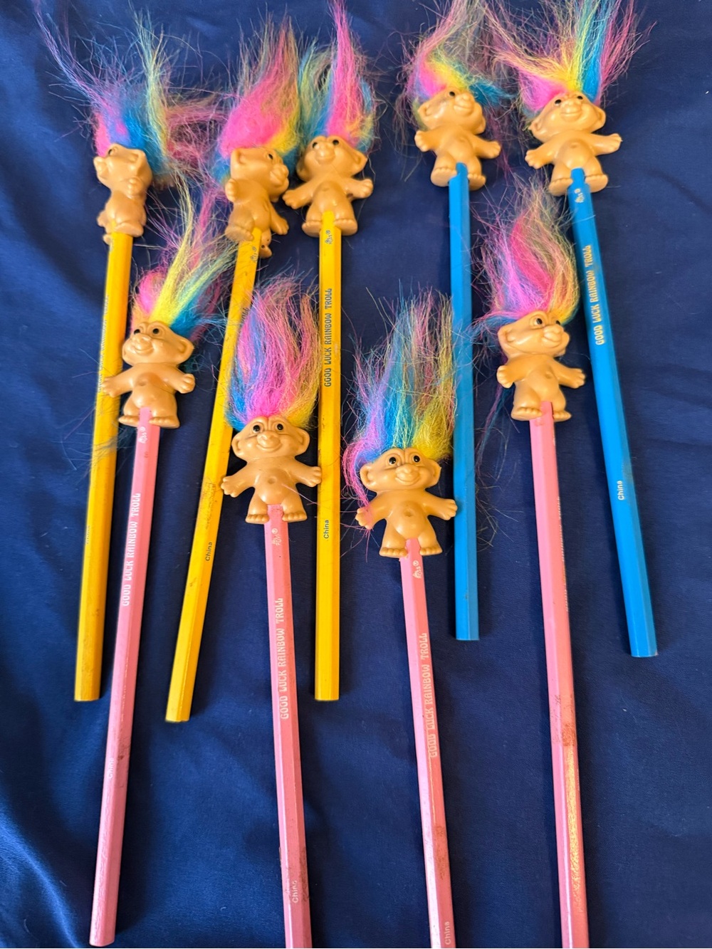 Russ Rainbow Hair Troll Pencil Toppers - Pink, Yellow, Blue